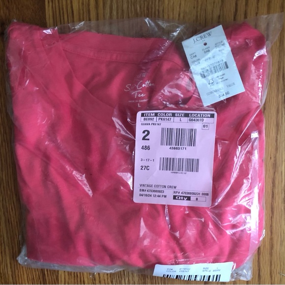 NWT, Vintage Slub Cotton Crewneck Tee in Guava Pink from JCrew (large) - Picture 2 of 10